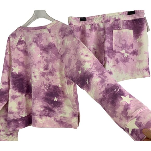 New Wildfox Sleep Tie-Dye Stars Lounge Short Sweatshirt Set M Purple RD10181 $16 - Picture 6 of 9